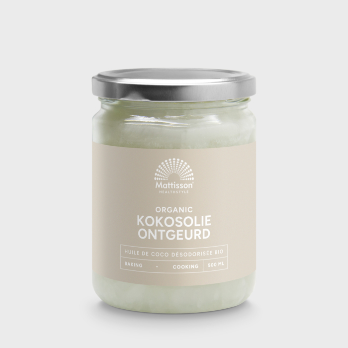 Ontgeurde kokosolie, geschikt voor koken en bakken. Ontgeurde kokosolie, geschikt voor koken en bakken.