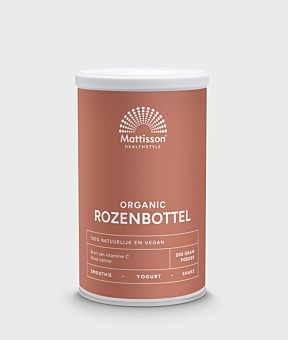 Rozenbottel poeder, rijk aan vitamine C en antioxidanten.